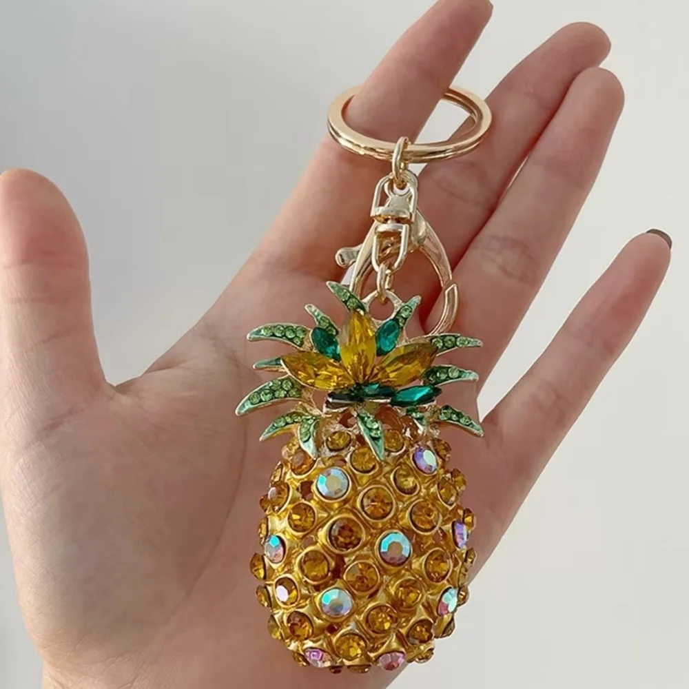 Pineapple Charm Keychain with Sparkly Accents - Gold Yellow Green Accessory